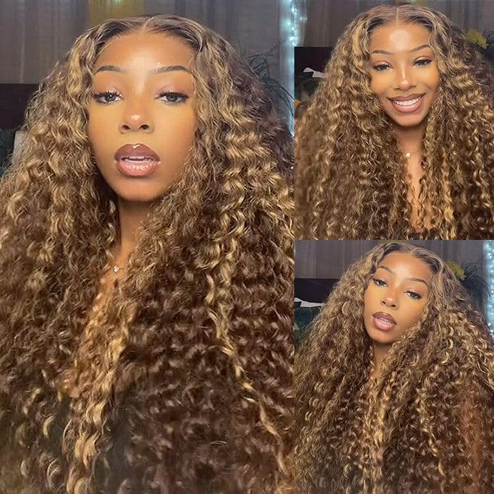 La Denna 4/27 Ombre Blonde Skunk Stripe Wig Pre Plucked 180 Density Highlight Lace Front Wig Human Hair 13X6 Deep Wave Brown Blonde Highlighted Wigs