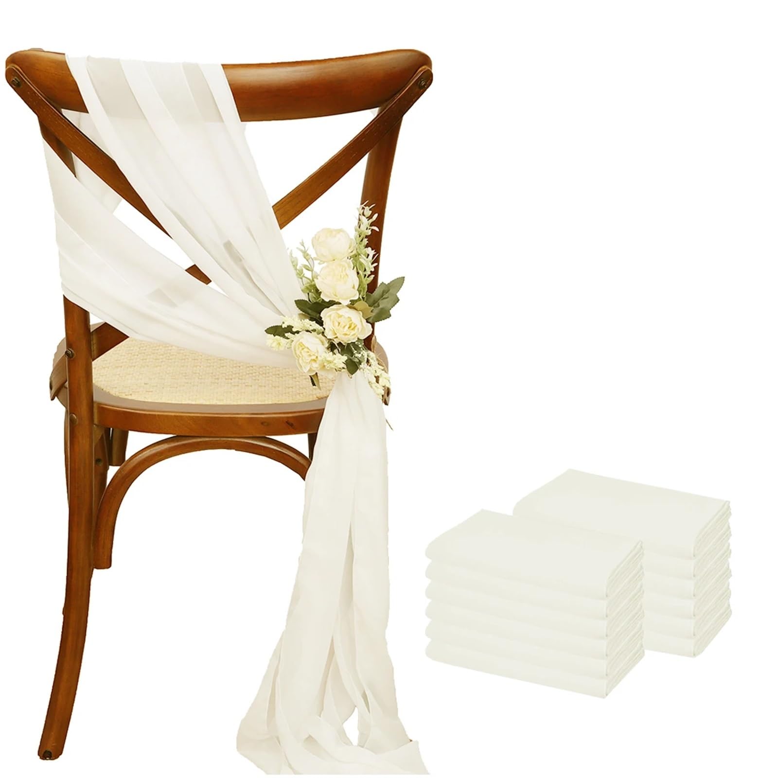 RRYPBOVG Chair Ribbon 17x275cm Sage Green Chiffon Chair Sashes Wedding Covers Ribbon Party Aisle Decor(Ivory,50PCS)
