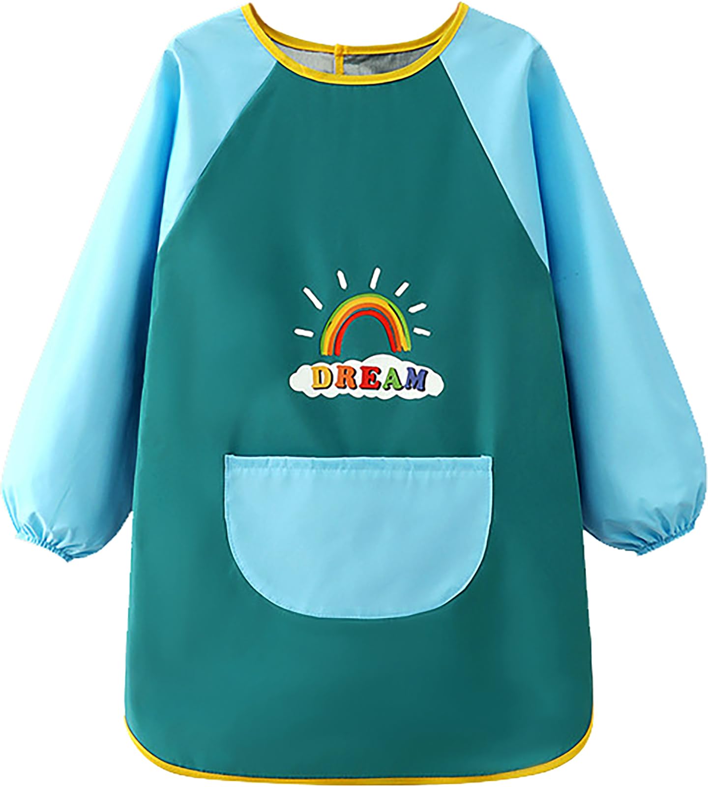 MESU Kids Art Smocks Long Sleeve Apron Waterproof Artist Painting Children Apron Green Rainbow M, Fit Height 80-100cm