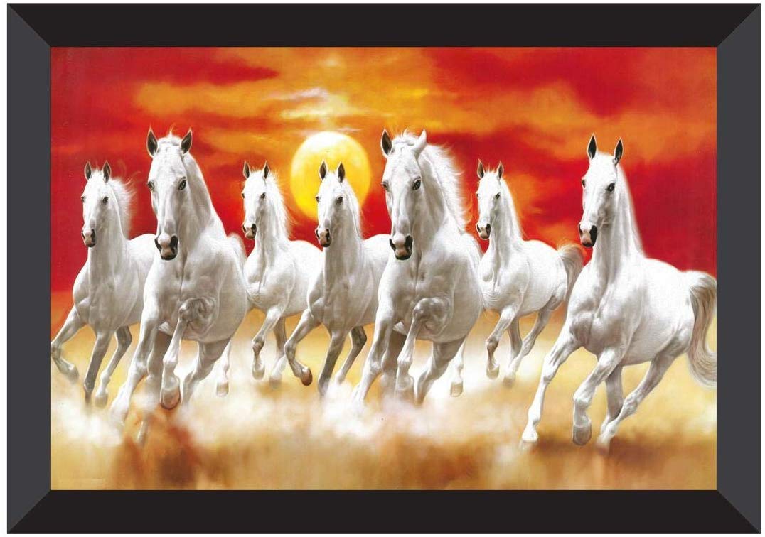 SAF UV Textured 7 Running Horses Vastu Framed Painting (35 cm X 50 cm X 3 cm)
