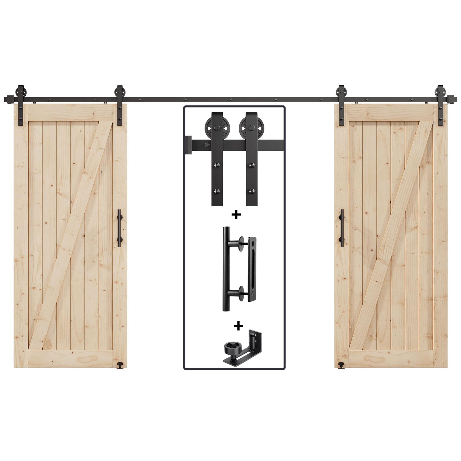 - EaseLife 14FT Double Door Sliding Barn Door Hardware Track Kit & Handle,Big Industrial Spoke Wheel,Wall Mount,Slide Smoothly Quietly,Easy Install,Black,168" Track Fit for 80-82" Wide Opening (No Door)