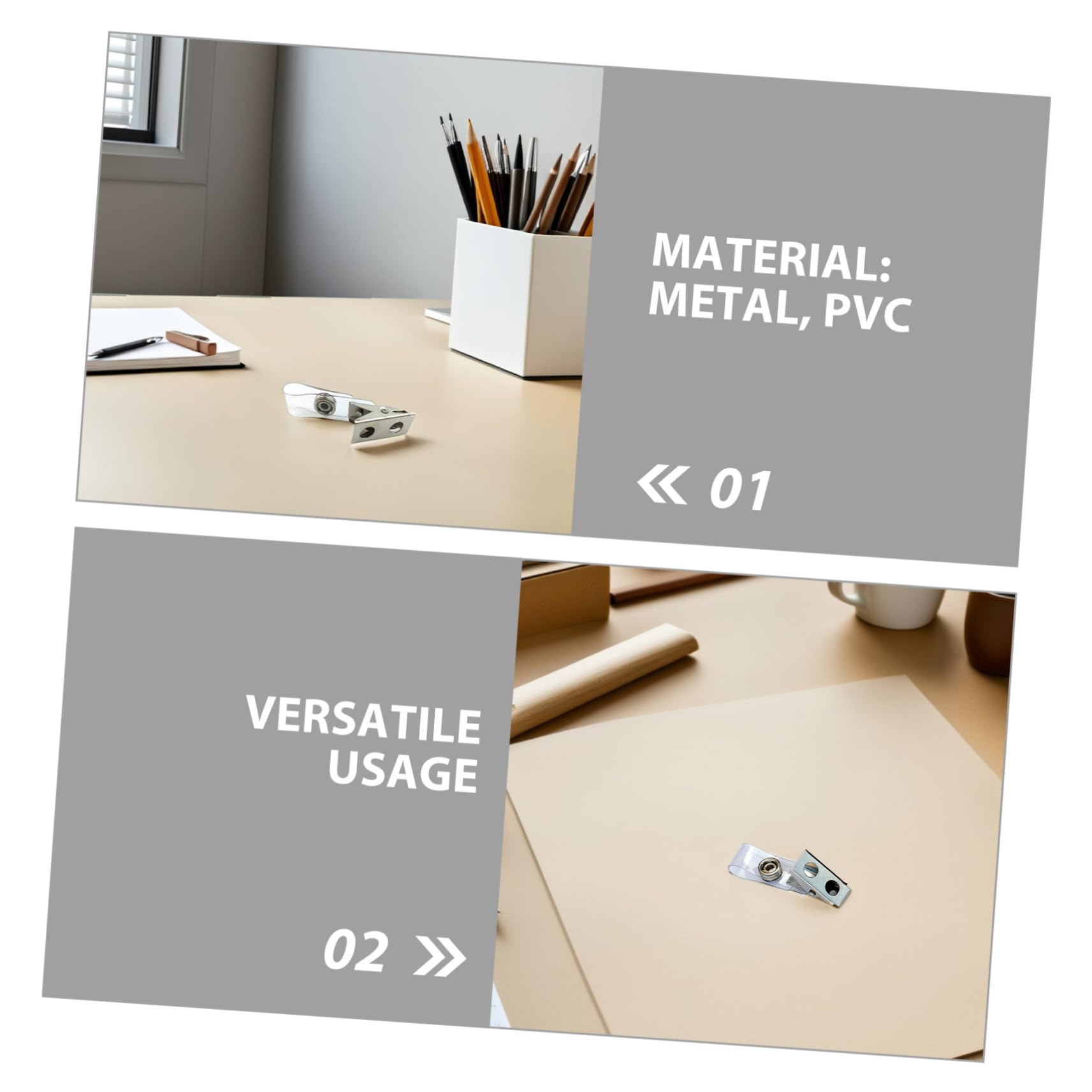 HOMSFOU 250 Pièces Clips Badge Métal avec Sangles PVC Transparentes à Double Trou Pinces Robustes pour Petit Badge Identification et Porte-nom Travail Lot