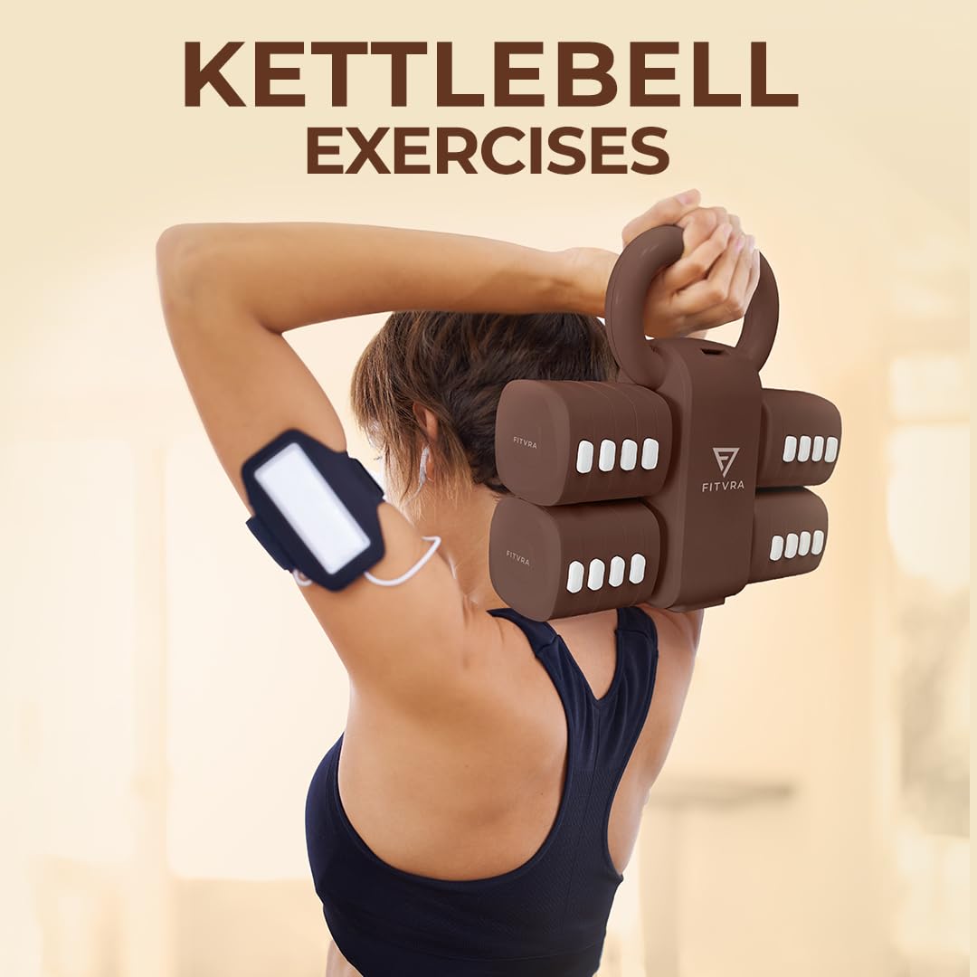 Regulowane hantle 2 w 1, zestaw hantli i brązowy kettlebell | Regulowane hantle do domowej siłowni: hantle 1-3 kg, kettlebell 2,5-6,5 kg i 3 gumki