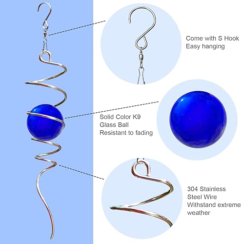 Miniatura 8 de Bola de observación, cola en espiral, orbe de vidrio azul oscuro, estabilizador de viento, cola en espiral para molinillo de viento, decoración