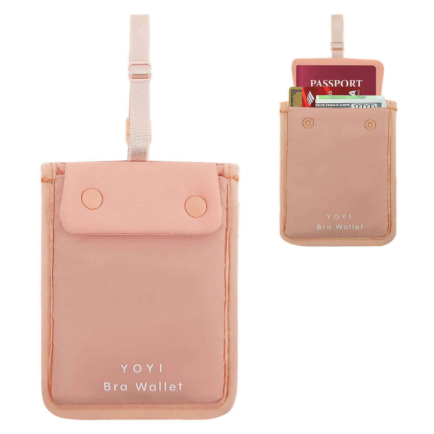YOYI YOYIYOYI RFID Bra Wallet for Women, Hidden Travel Wallet with Secret Stash Pocket, Adjustable Elastic Strap, Secure Storage for Credit Cards, Money & Valuables, Fits All Bra Sizes, Large Size(Pink)