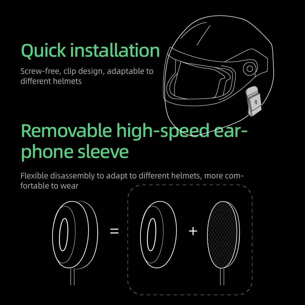 Q8 Motocicleta Casco Bluetooth Intercom Auriculares,Mesh 3.0 Grupo Sistema de Intercomunicación con el intercambio de música y IP67 resistente al agua para 6 pilotos Grupo de conversación (1 Pieza)