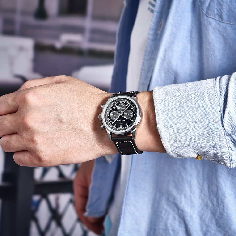 BENYAR - Stylish Wrist Watch for Men, Genuine Leather Strap Watches, Perfect Quartz Movement, Waterproof Analog Chronograph Business Watches