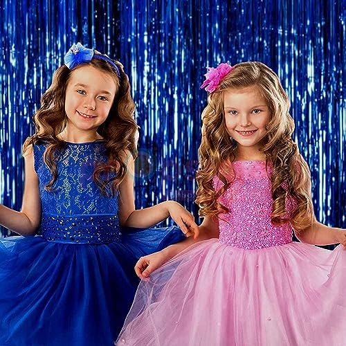 Image of Premium Metallic Foil Curtain 3x6 Ft Each for Party Decoration, Shimmer Backdrop for Birthday, Anniversary & Wedding, Easy to Hang Door & Wall Decoration Photo Booth (2, Blue)