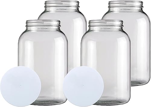 Home Brew Ohio Tarro de cristal de boca ancha de un galón con tapa sólida, juego de 4