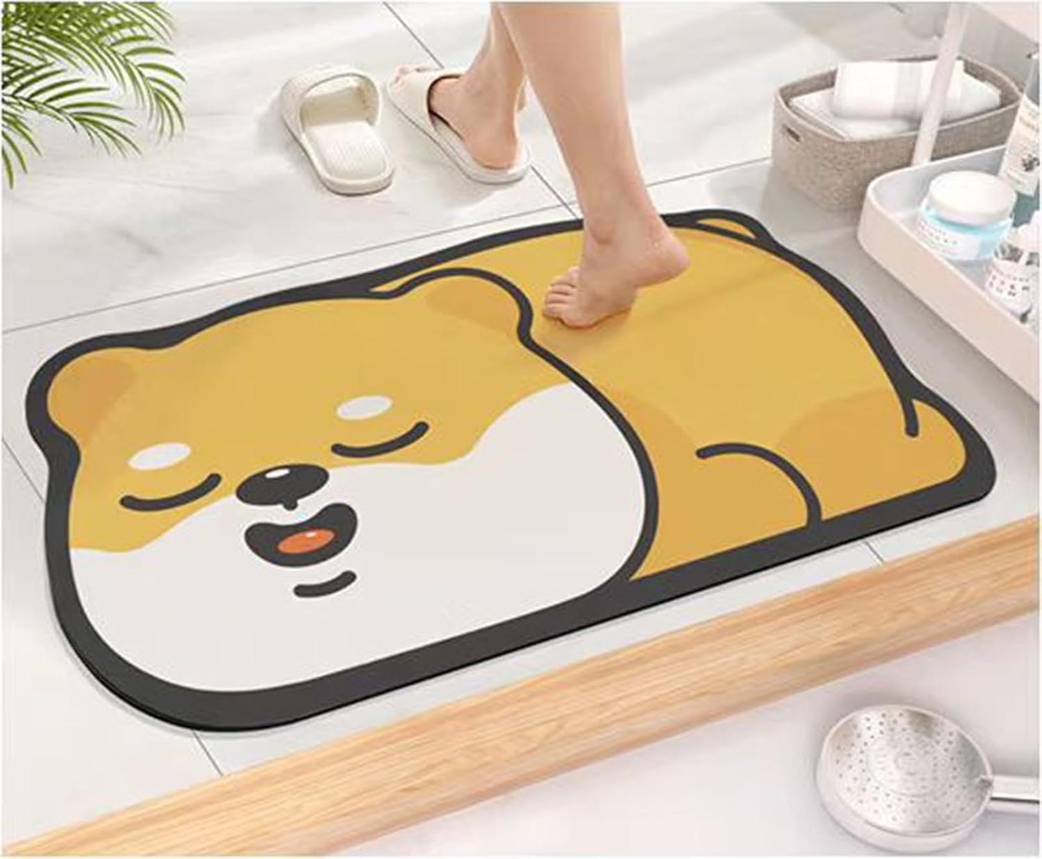 Absorbable Water Stone Mat - Diatomite Stone Bath Mat, Quick Dry Diatomaceous Earth Bath Shower Mat, Non-Slip Rubber Bathtub Floor Mat(Dog B,60 * 90cm)