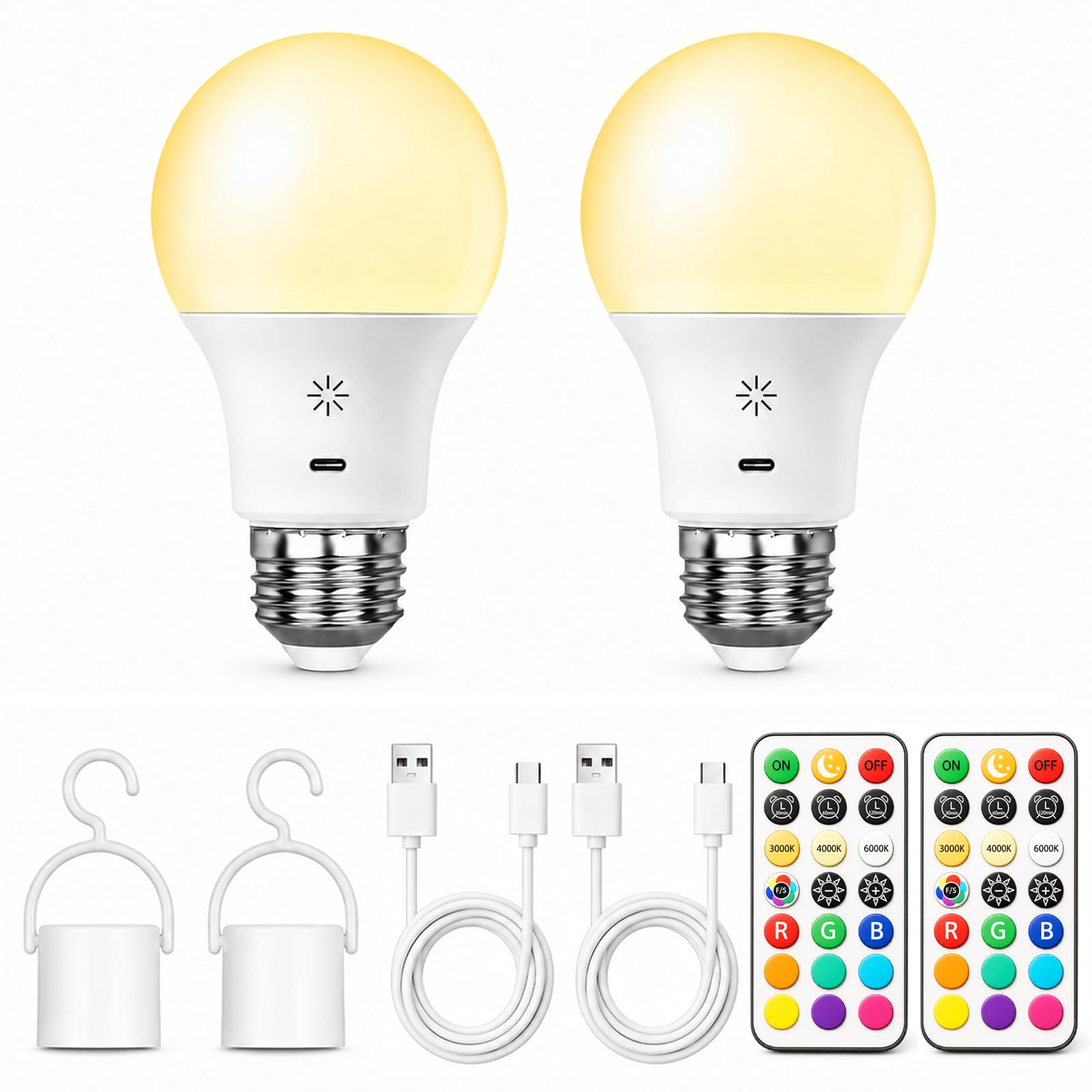 Ampoule Rechargeable E27 Télécommande & Tactile  Batterie 2600mAh  Lot de 2