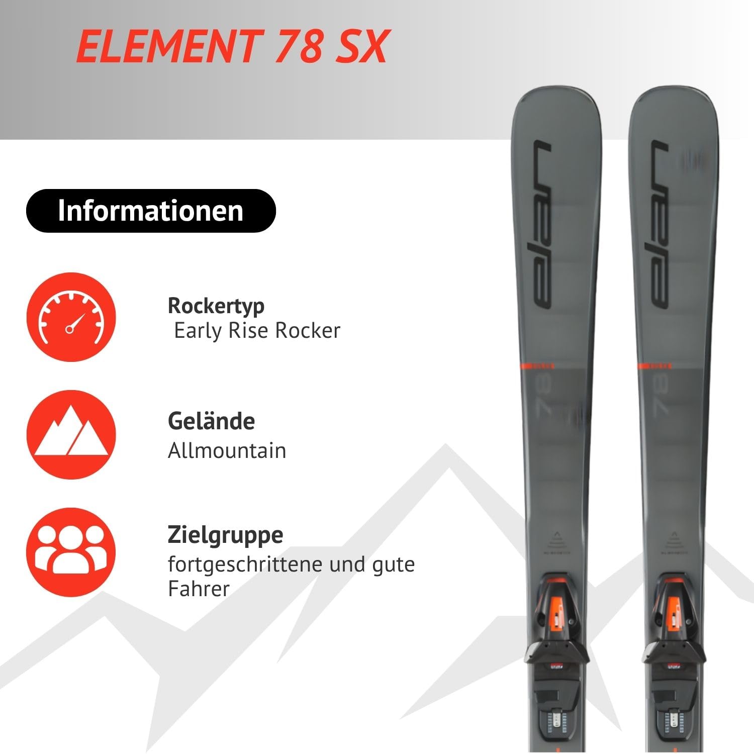 Elan Element 78 SX Early Rise Rocker Skis alpins de carving avec fixation EL10.0 GW Z3-10 Allround Carver Convient pour les conducteurs avancés et bons