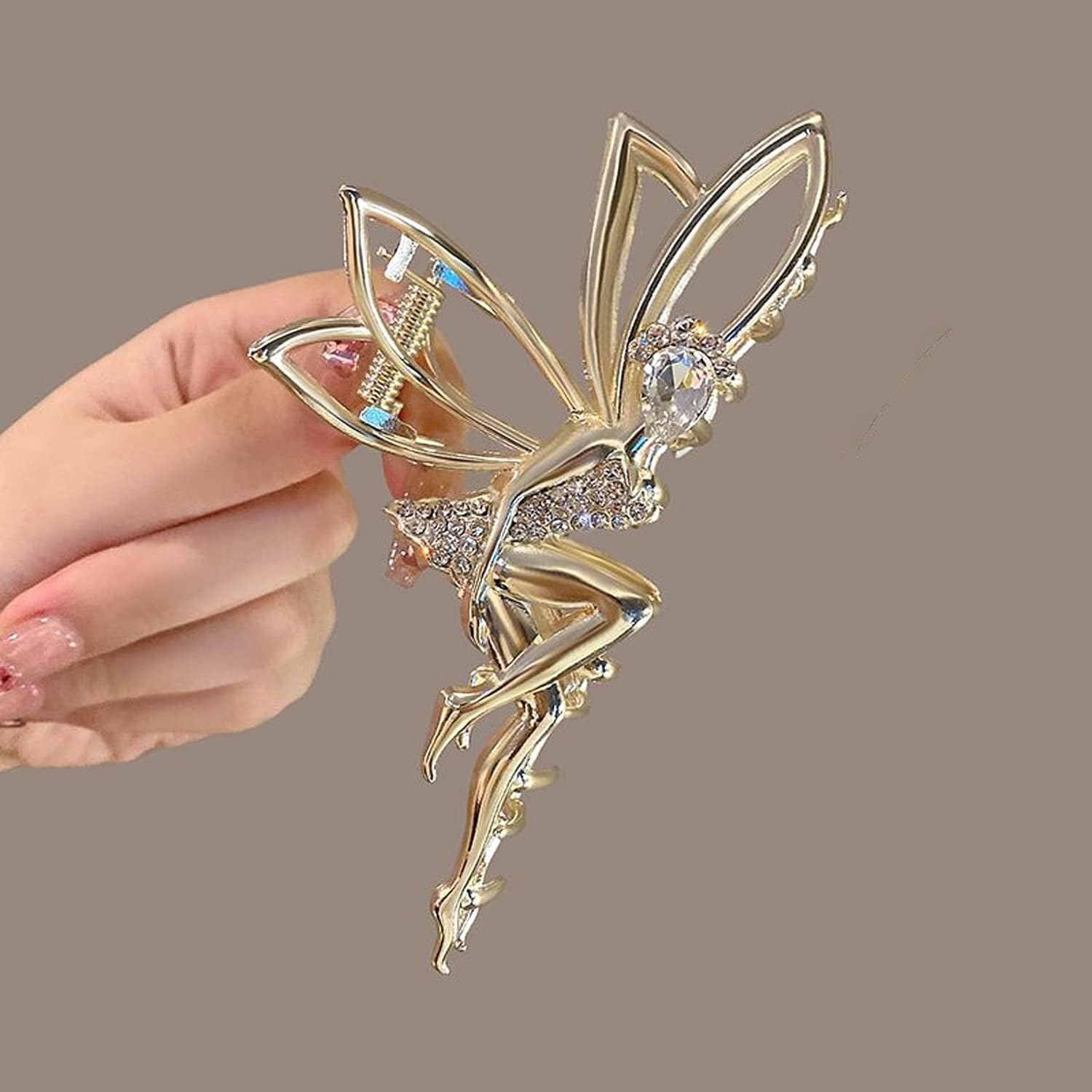 Fairy Design Crystal Hair Clip, Metal Wing Hair Claw, Golden Pack of 1-image-40