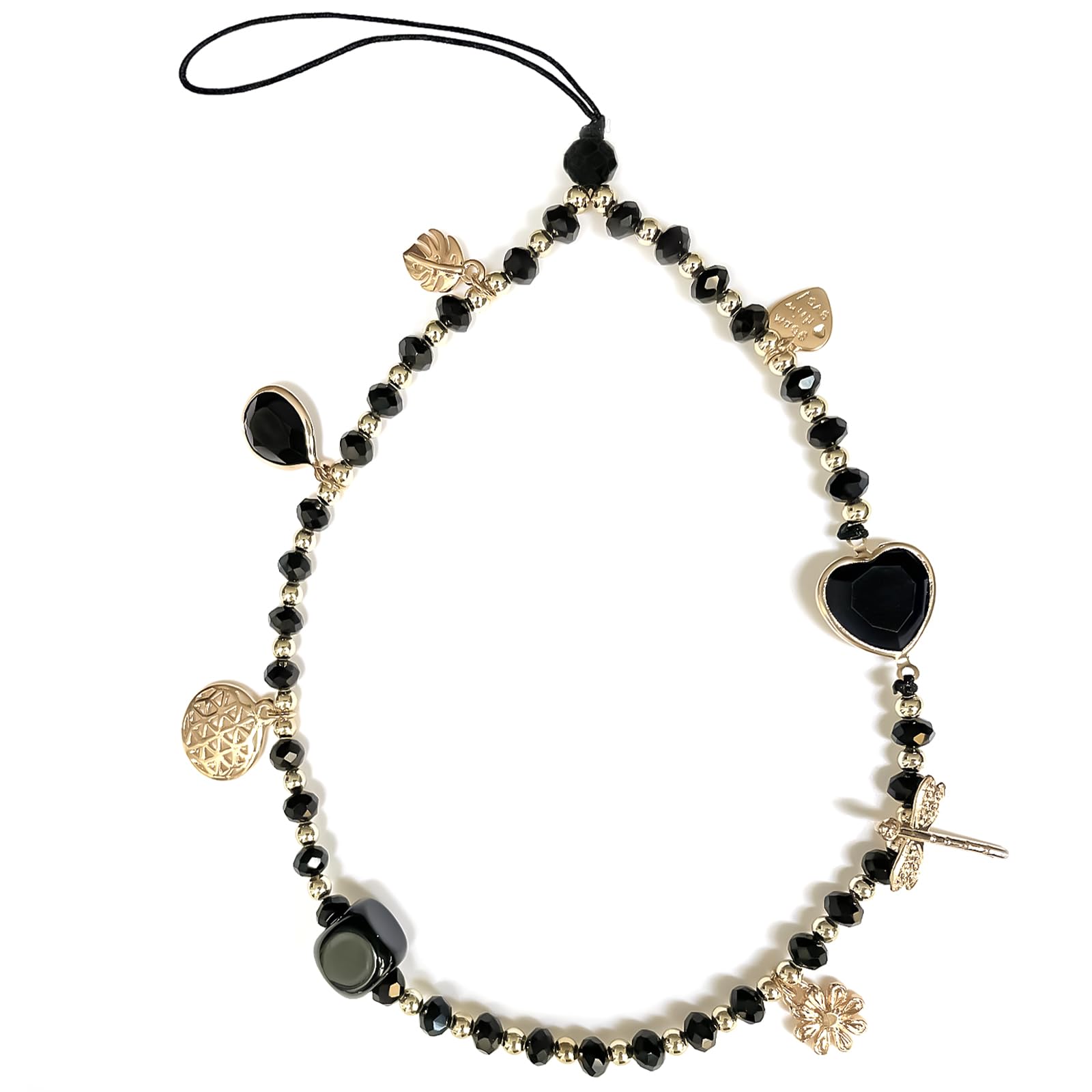 BERITNI Phone Wrist Strap, Beaded Phone Charms, Cute Cellphone Lanyard Chain Strap Compatible for iPhone 16 15 14 13 12, Smartphones, Black Heart