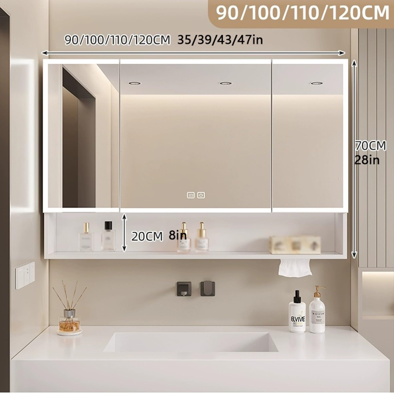 Amazon.co.jp: 壁掛けミラーキャビネット、LEDライトとミラー付き薬用