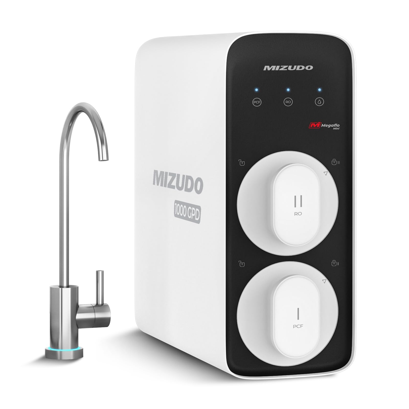 1000GPD Tankless Reverse Osmosis System, MIZUDO Megaflo Mini 8-Stage RO Water Filter Under Sink, 3-Year Filter Life, Anti-Leakage, 3:1 Pure to Drain, NSF/ANSI Certified, Lamp Ring Faucet