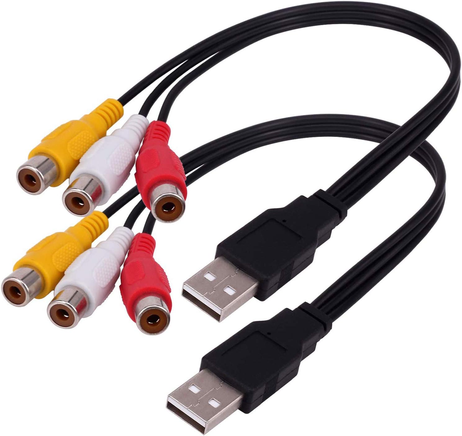 BERANMEY USB to 3RCA Cable, [2 Pack] 0.25m USB Male to 3 RCA Female Jack Splitter Audio Video AV Composite Adapter Cable Cord for TV/PC.