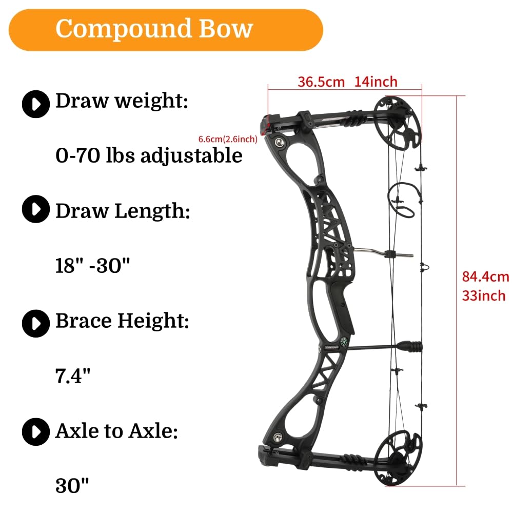 Compoundbogen-Set mit 0-70 lbs Verstellbarer Zugkraft, 320 FPS IBO und 80% Let-Off – für Erwachsene und Jäger, ideal für Jagd und Standschießen