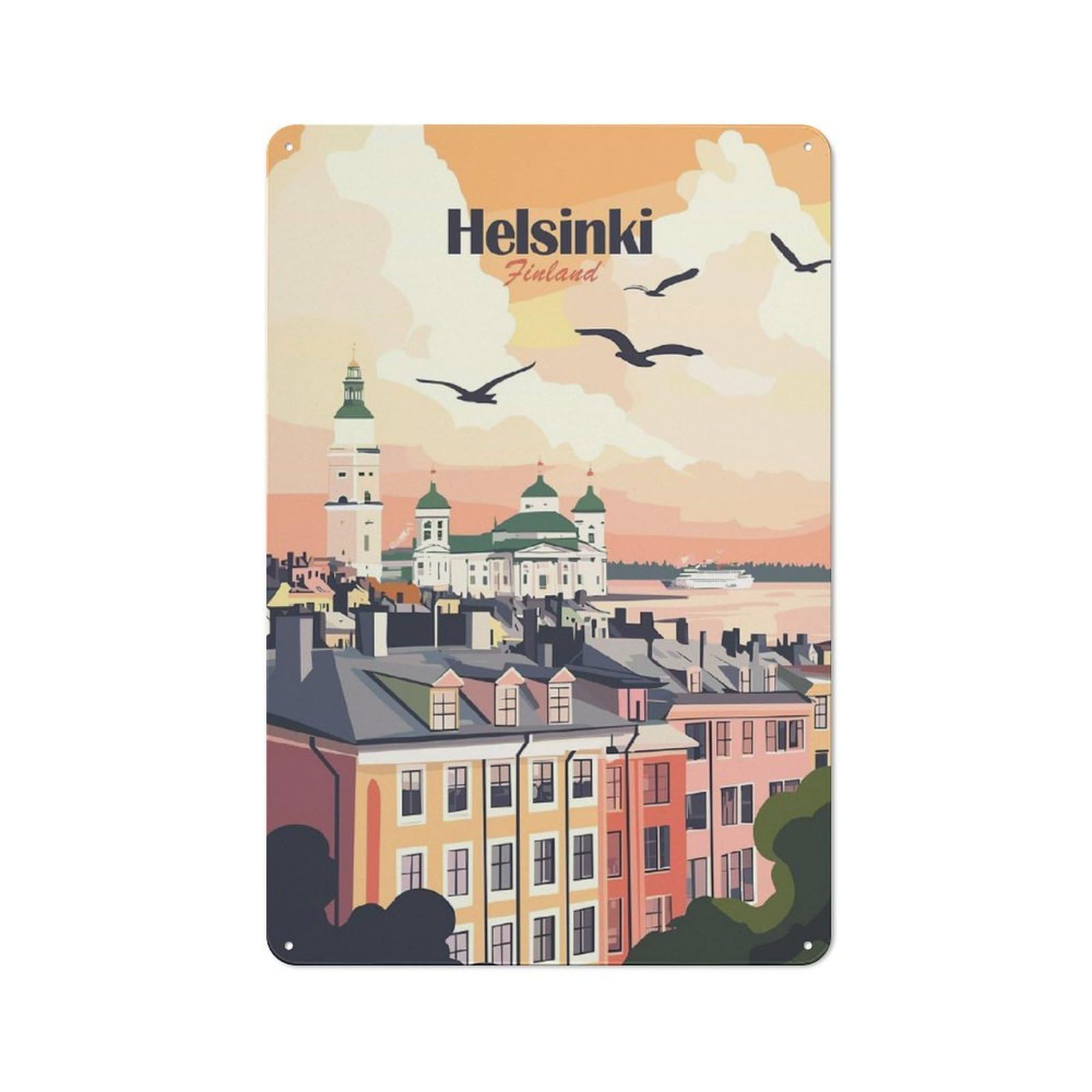Junmoney Style-7 Helsinki Finland Travel Cafe Metal Sign 30X20cm, Vintage Restaurant Wall Art For Tea Room, Shop Wall Or Breakfast Area