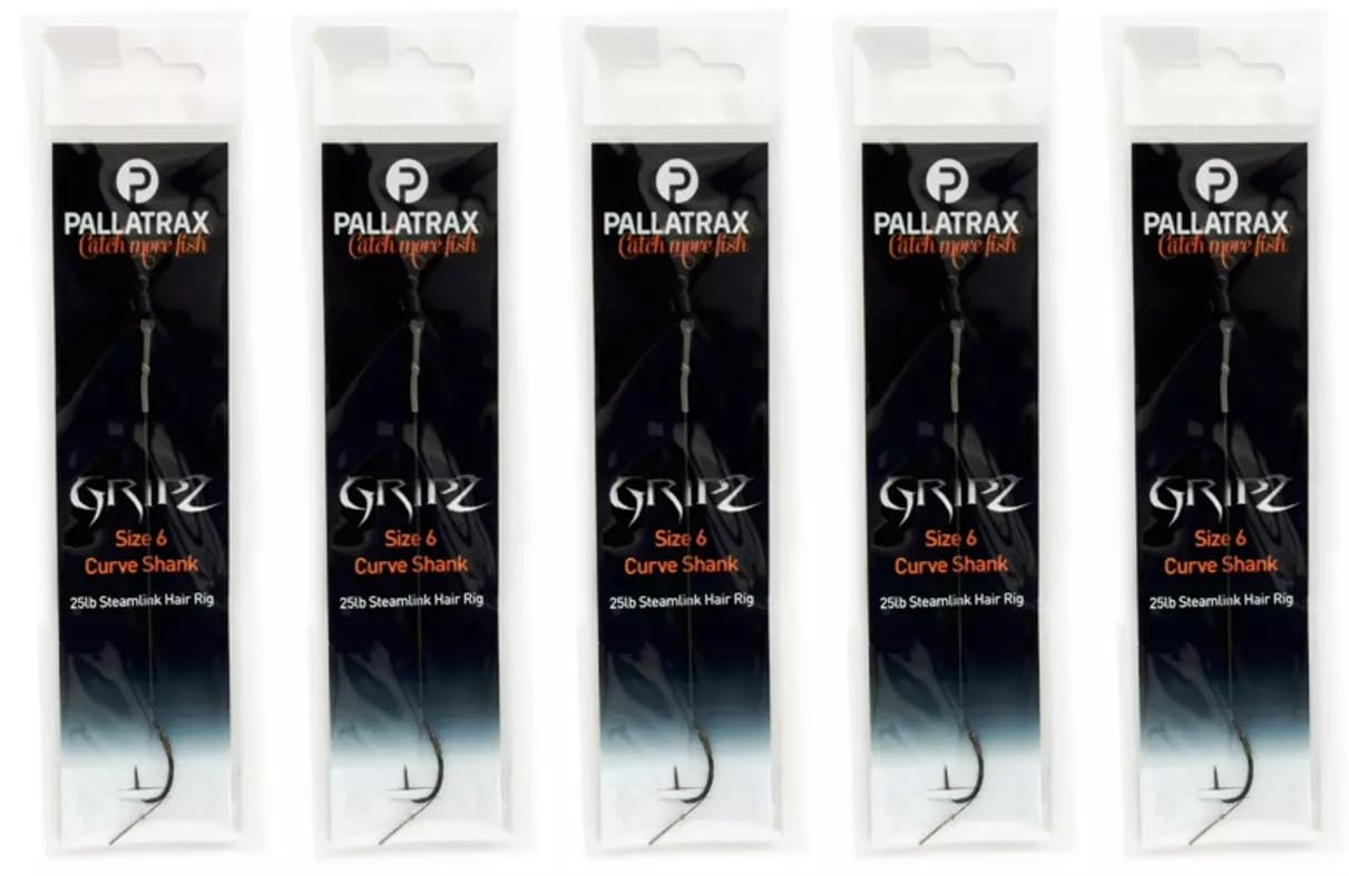 5X PALLATRAX GRIPZ Ready Tied Hair Rigs Curve Shank Carp Fishing Braid Fluoro (Fluoro, 6)