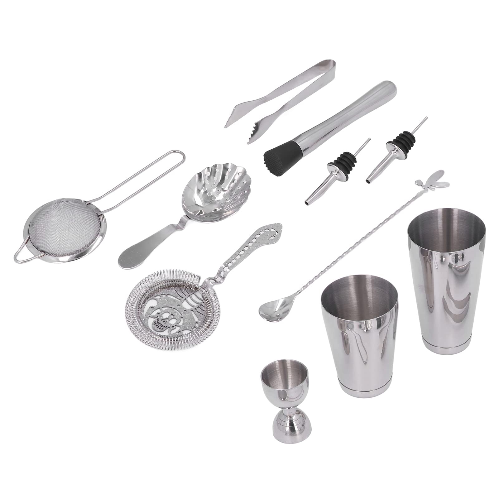 Cocoarm Juego de Coctelera de Acero Inoxidable, 11 Piezas, Herramientas de Barra 304 con Taza Medidora, Colador, Cuchara y Pinzas para Uso en el Hogar, Bar, Fiesta, Hotel (SILVER)