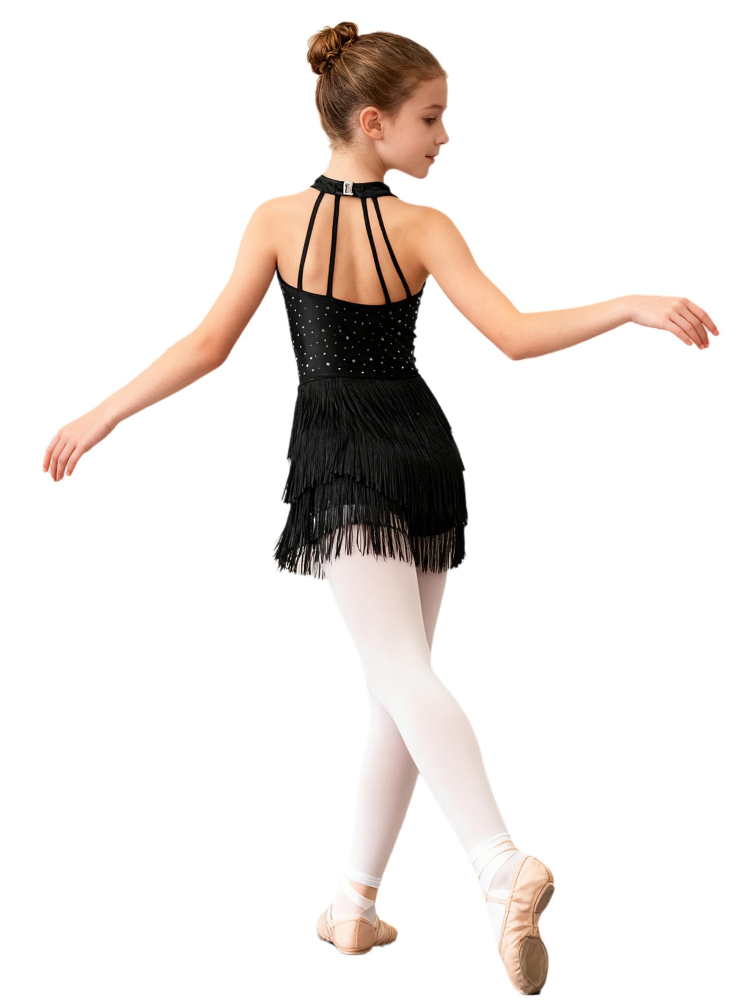 Alvivi Abito da Ballo Latino Americano Bambina Frange Body Balletto con Strass Vestito da Ballo Moderno Danza Classica Body Ginnastica Ritmica Dancewear