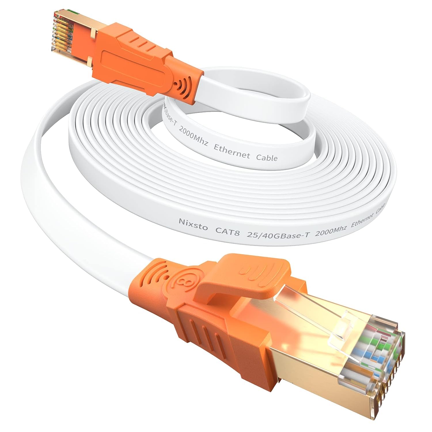 Cavo Ethernet 5 metri, Cat 8 Alta Velocità 40 Gbps 2000 MHz Cavo di rete, Piatto Cavo LAN con Connettore Rj45 per Router, Modem, Switch, Gaming, Box TV, più veloce di Cat5e/Cat6/Cat7