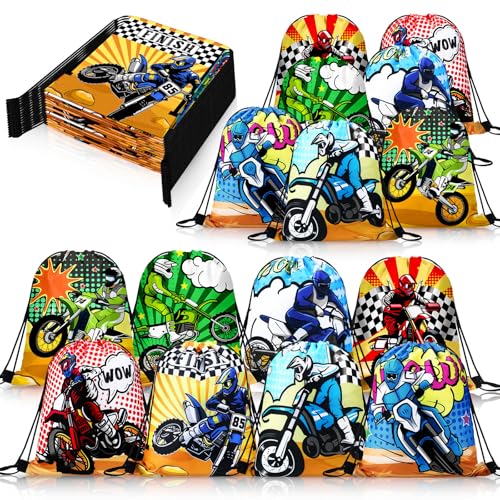 Sac à cordon de serrage moto pour friandises et cadeaux anniversaire enfant