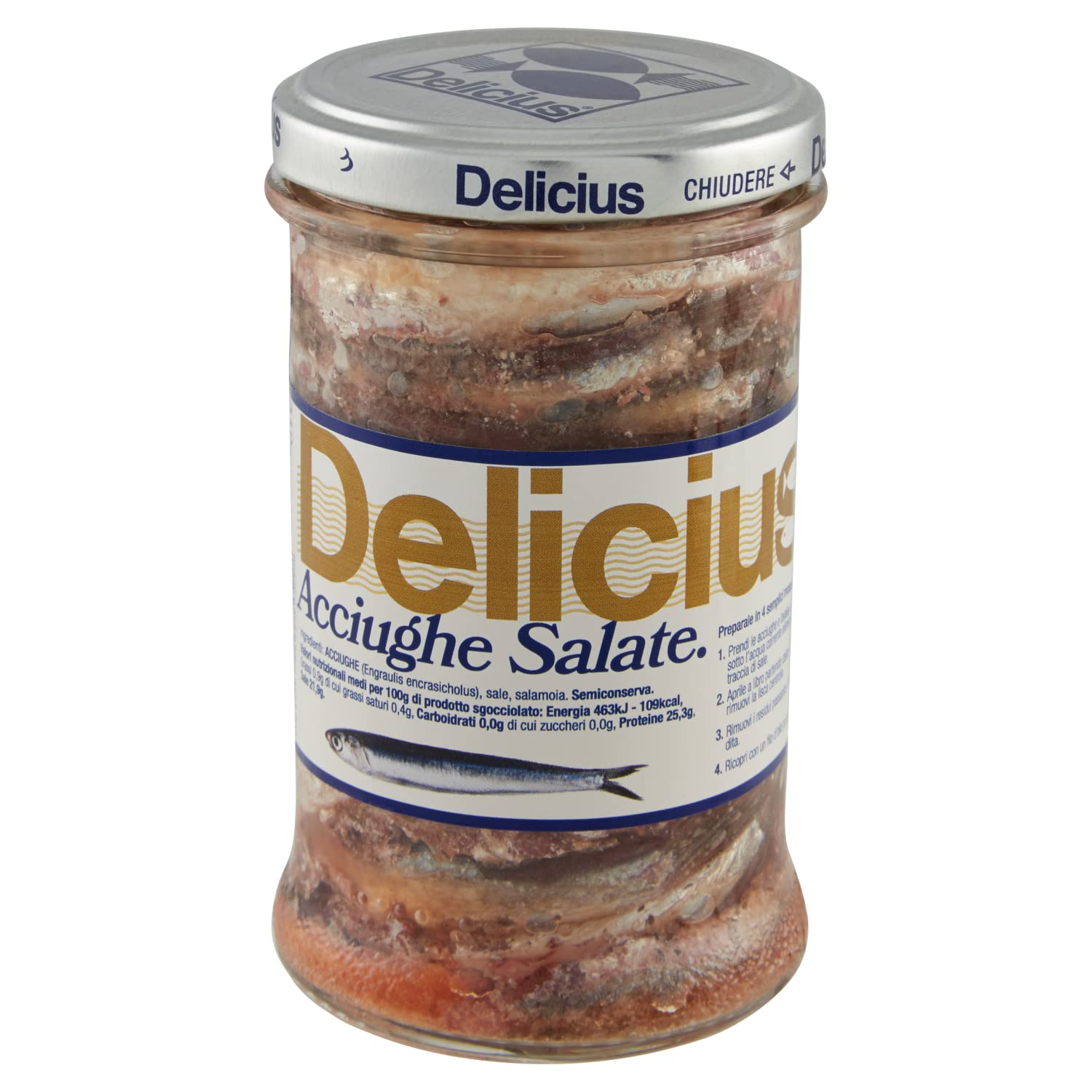 Delicius Vaso di Acciughe Salate, 310g (6 pezzi)
