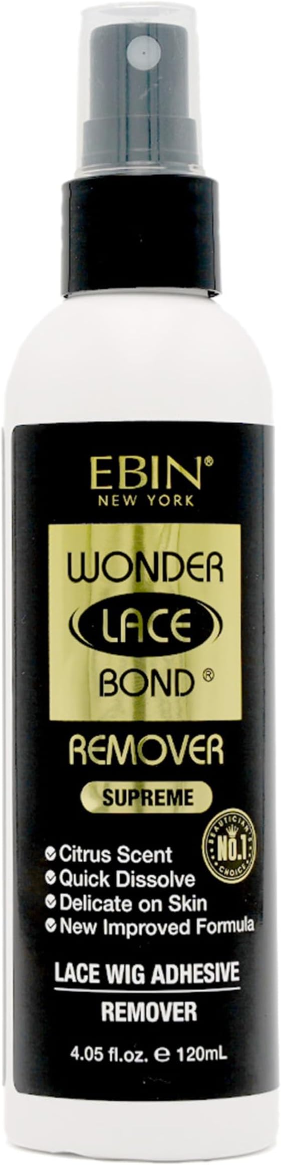 Wonder Lace Bond Wig Adhesive Remover Spray Enhanced - 4.05 fl.oz./120ml Gently removes Wig Glue and Tape adhesives Quickly and Safely. Gentle on Skin, with a Mist Pump and Nozzle Cap for Easy