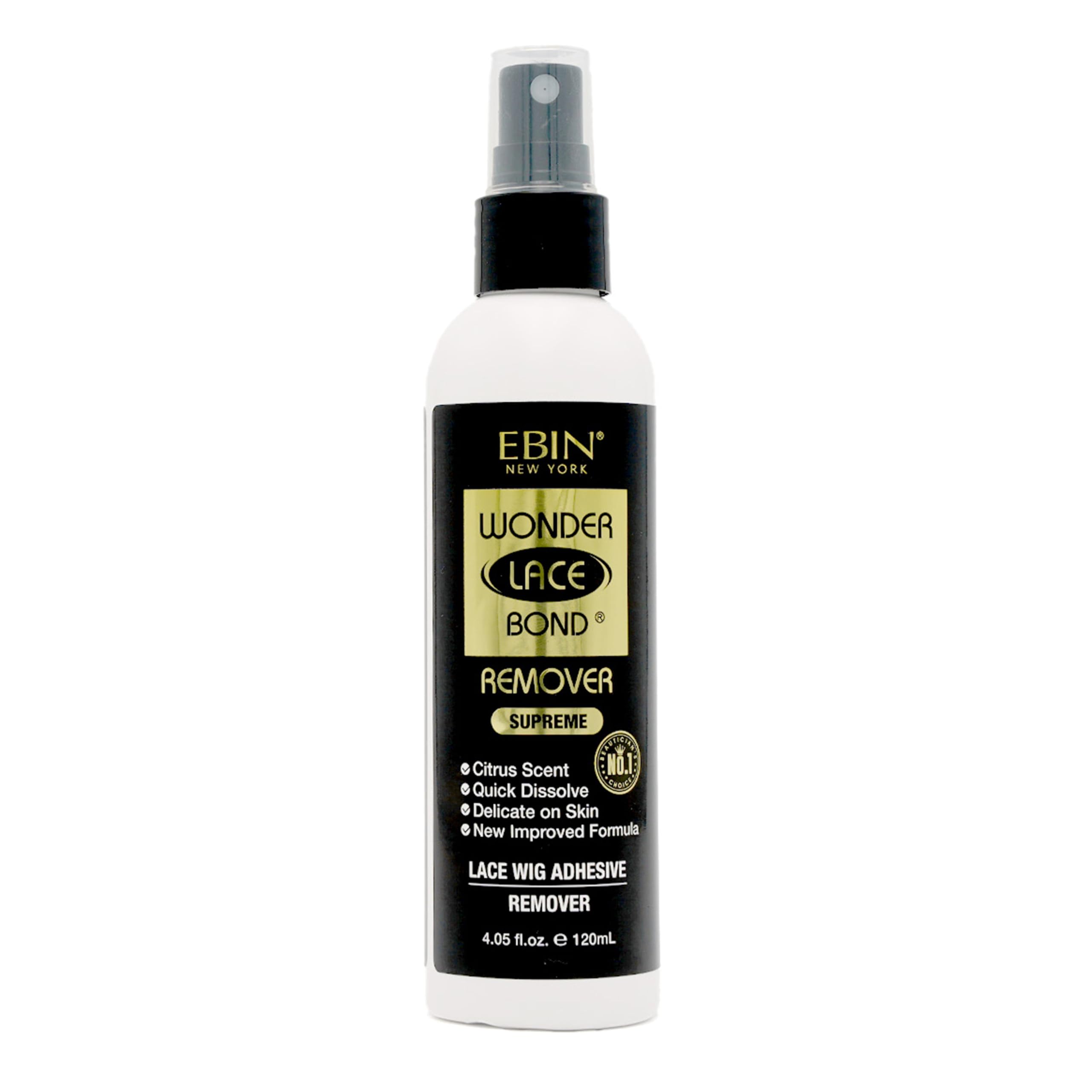 WONDER LACE BONDWig Adhesive Remover Spray Enhanced - 4.05 fl.oz./120ml Gently removes Wig Glue and Tape adhesives Quickly and Safely. Gentle on Skin, with a Mist Pump and Nozzle Cap for Easy