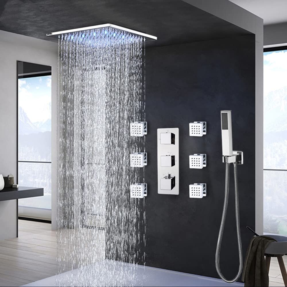 Rubinetto termostatico per bagno Rubinetto per vasca da bagno con doccia a pioggia cromata a LED Rubinetto per vasca da bagno Miscelatore per doccia Rubinetti per doccia da bagno, set doccia da 8