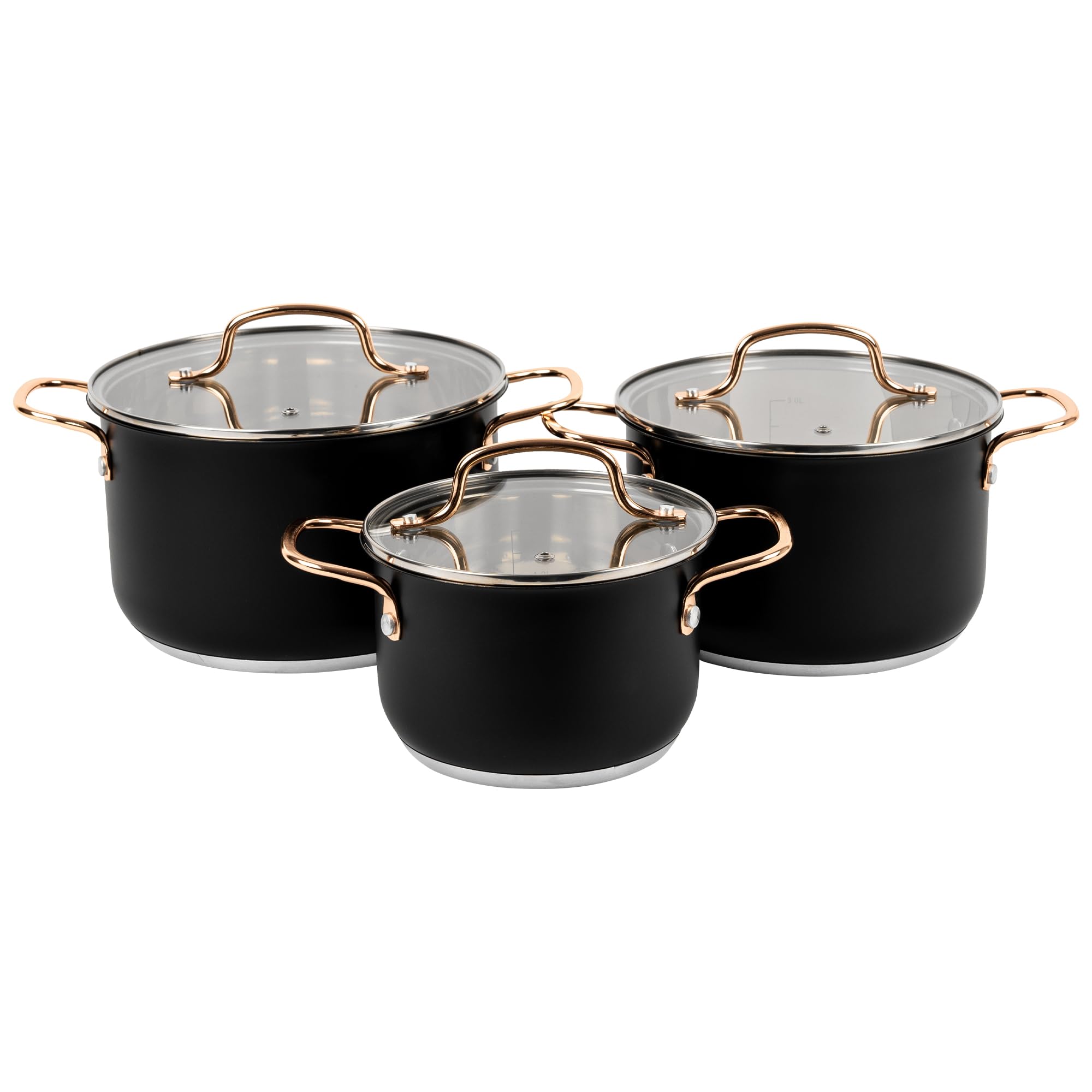 KARL HAUSMANN Juego de Ollas Acero Inoxidable - 3 Piezas - Bateria de Cocina de Acero Inoxidable con Tapas de Vidrio - Apta para induccion, Gas y Vitrocerámica - Set Ollasa