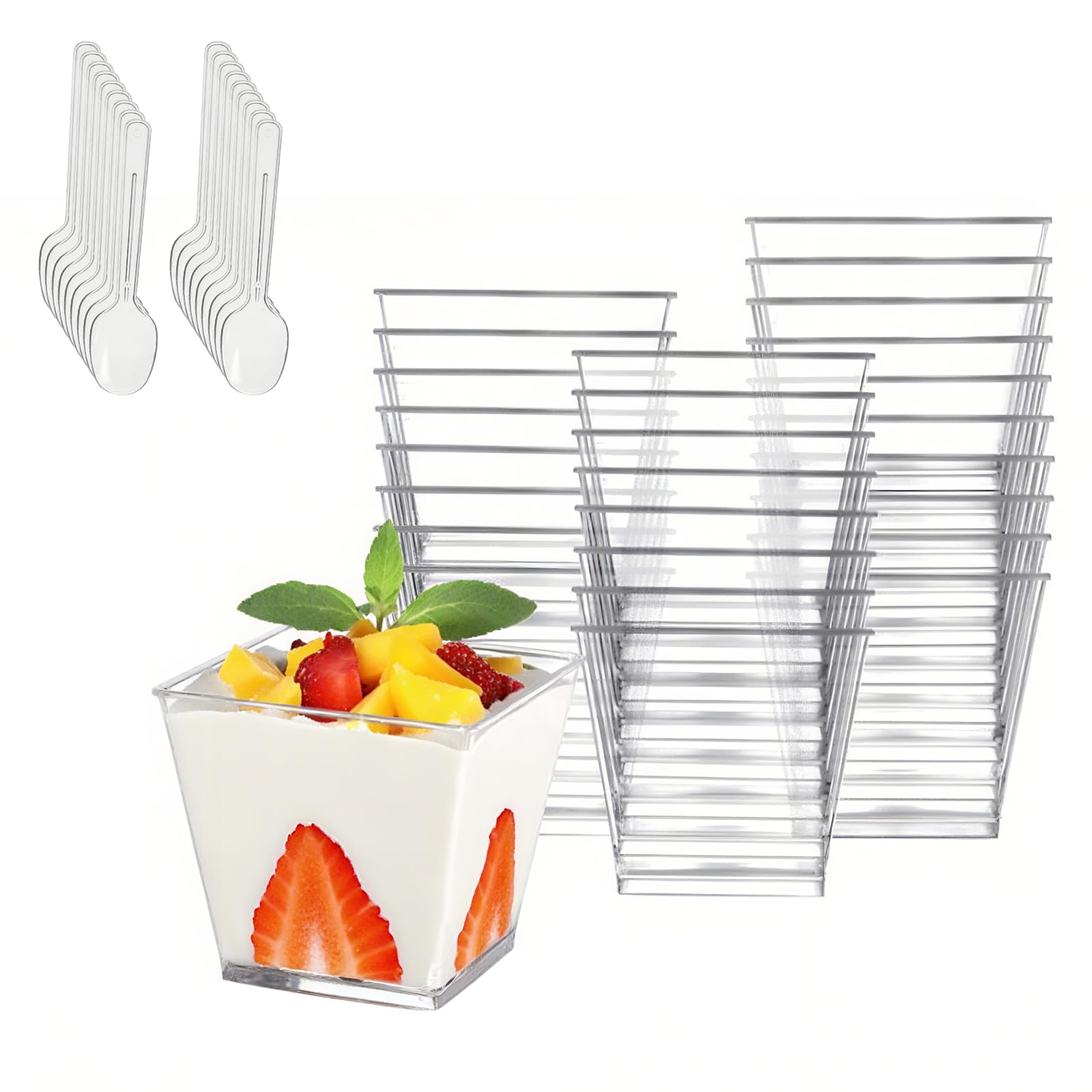 Eidoct Dessert Cups, 50 Pcs120ml mini Dessert Bowls, Made of Transparent PP Material, can be reused for Pudding, Mousse, Desserts, Tiramisu, Family Gatherings, Parties. Comes with 50 Spoons