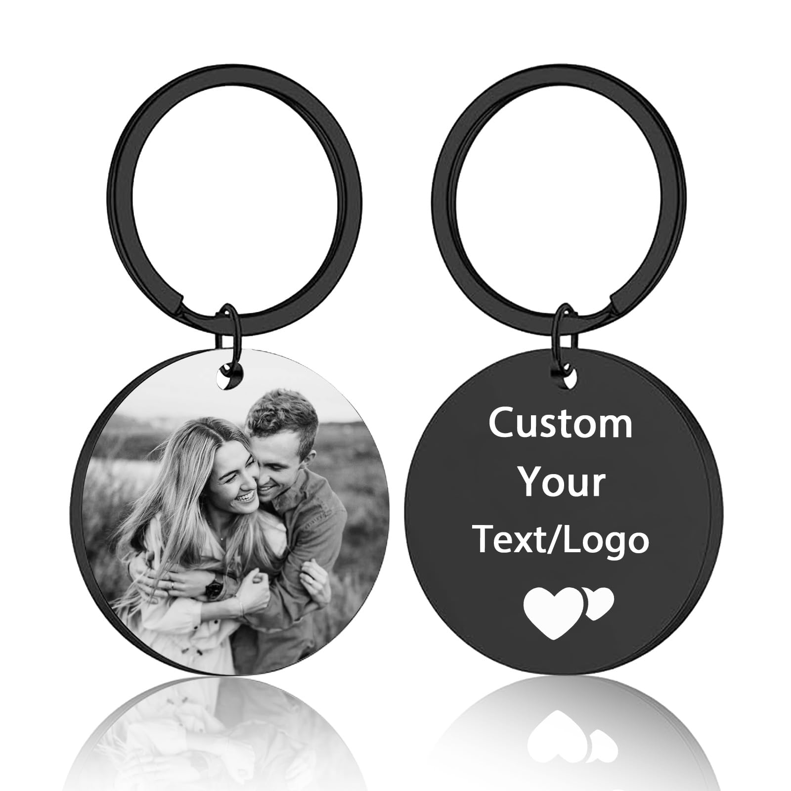 Overket Personalised Keyring Photo, Custom Photo Keying Key Ring, Personalised Keychain Picture Keyrings for Men Boyfriend (Engraving - Round)