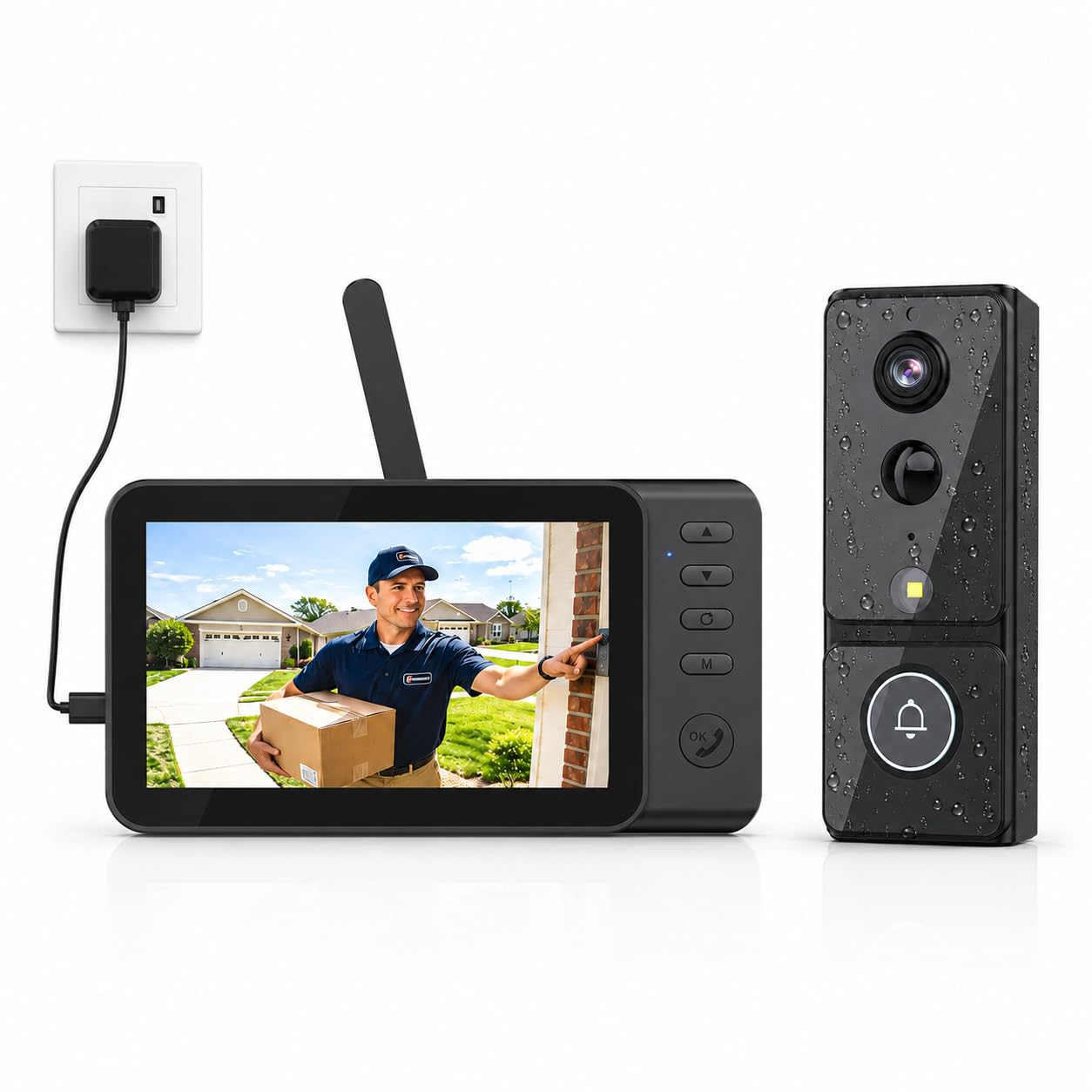 Winnes Videocitofono Senza Fili da Esterno 4,3” IPS Display 1080P,Video Campanello Batteria 4000mAh Obiettivo 170° IP65,Smart Spioncino Citofono con Telecamera&LED Visione Notturna,Senza WiFi/APP