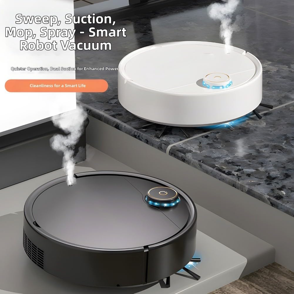 Smart Robot Aspirapolvere con Mop e Umidificatore 5 in 1 Aspirazione Spazzante Navigazione Silenziosa per Pavimenti duri Tappeti 28x28x9.3cm (IS30A (bianco) spray)