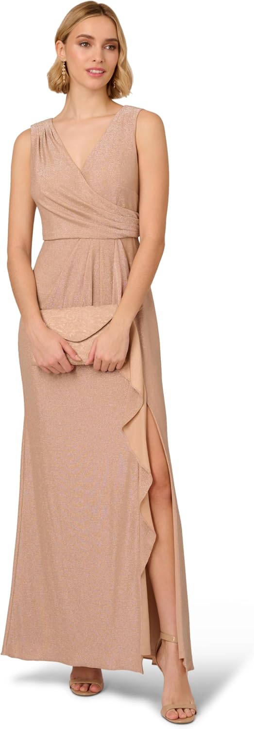 Adrianna Papell Womens Metallic Knit Draped Gown - Image 4