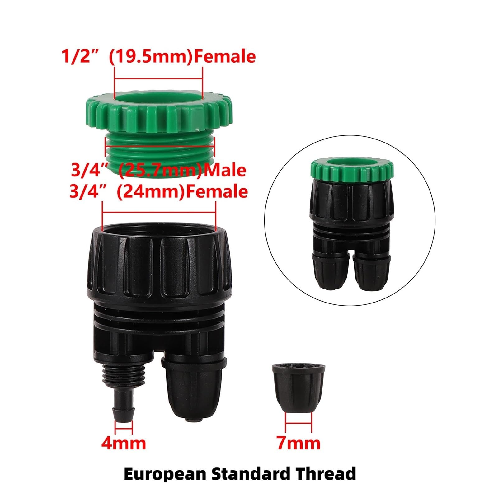 10 Pz 3/4 "Filettatura Femmina Shunt Adattatore 1/4" Tubo Flessibile 1-Way 2-Way Bloccato Splitter Standard Europeo/americano raccordo(6)