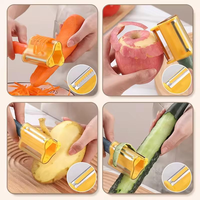 Image of Automatic Pet Food & Water Dispenser for Dogs & Cats with 3 in 1 Multi-Functional Peeler | Self Dispensing Feeding Bowl for Small Pets | Stainless Steel Serrated, Straight & Julienne Blades |
