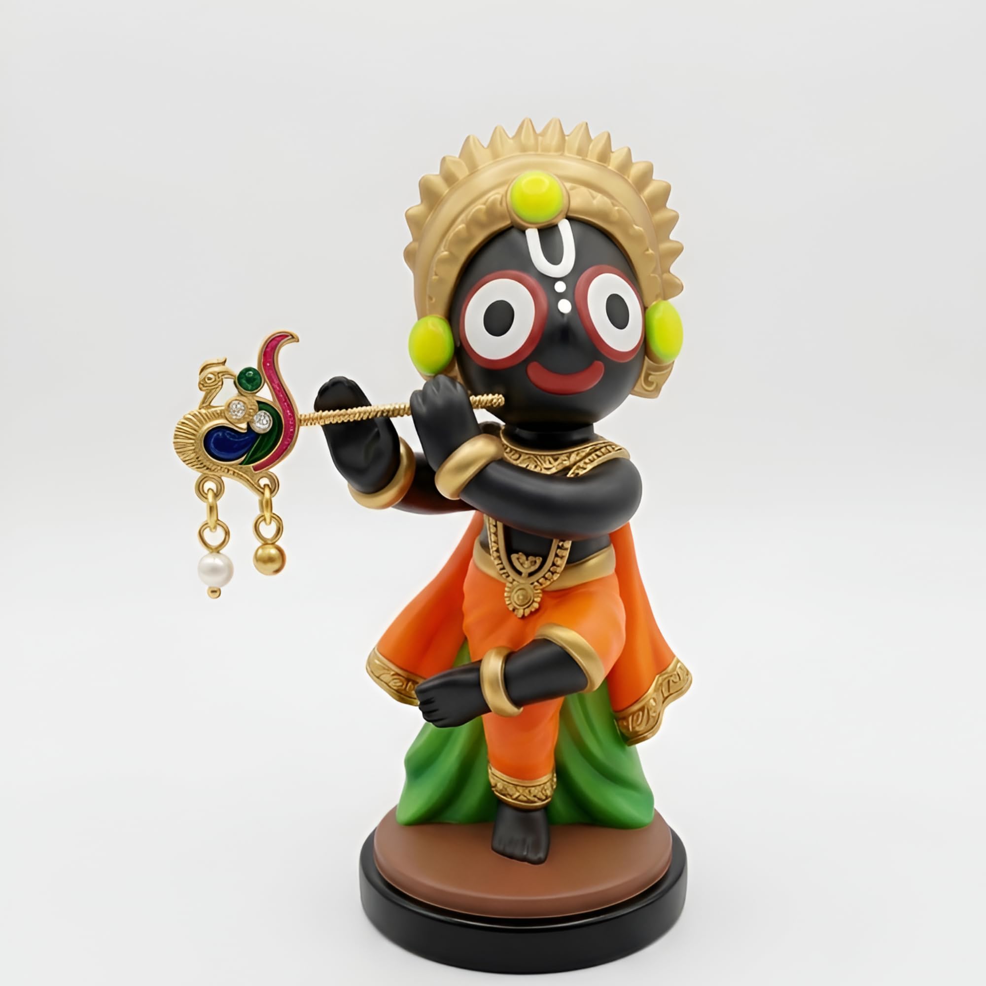 TSS The Sanatan Setu Handcrafted Lord Jagannath Idol, 4 inch Black and Gold Resin Statue Decorative Figurine for Home Temple and Car Dashboard (JAGANNATHJI, Standing on Green Grass)