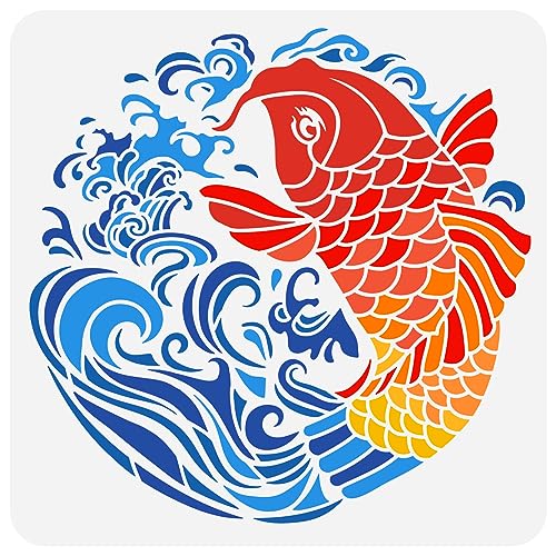 Fingerinspire Koi Schablone DIY-WH0391 Malerei 30x30cm