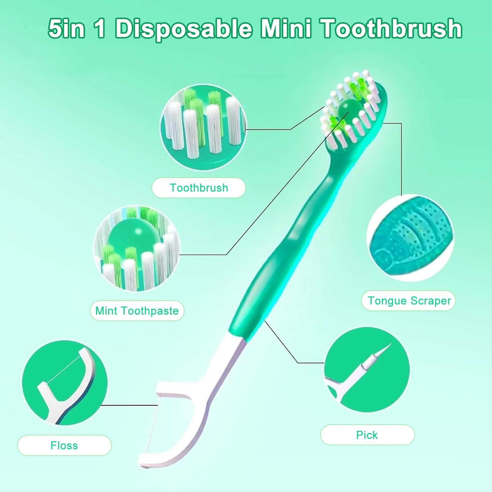 Cepillo de dientes y hilo dental 5 en 1, 26 mini cepillos de dientes con pasta de dientes, cuidado bucal todo en uno sobre la marcha, mini cepillo 5 en 1, pasta de dientes y hilo dental 5