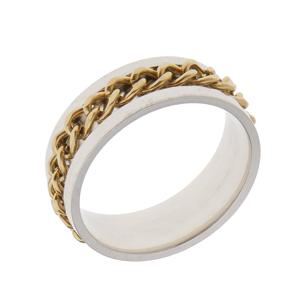 Importe Fashion Stainless Steel Chain Rotatable Wedding Ring Gold Gift Size US 11