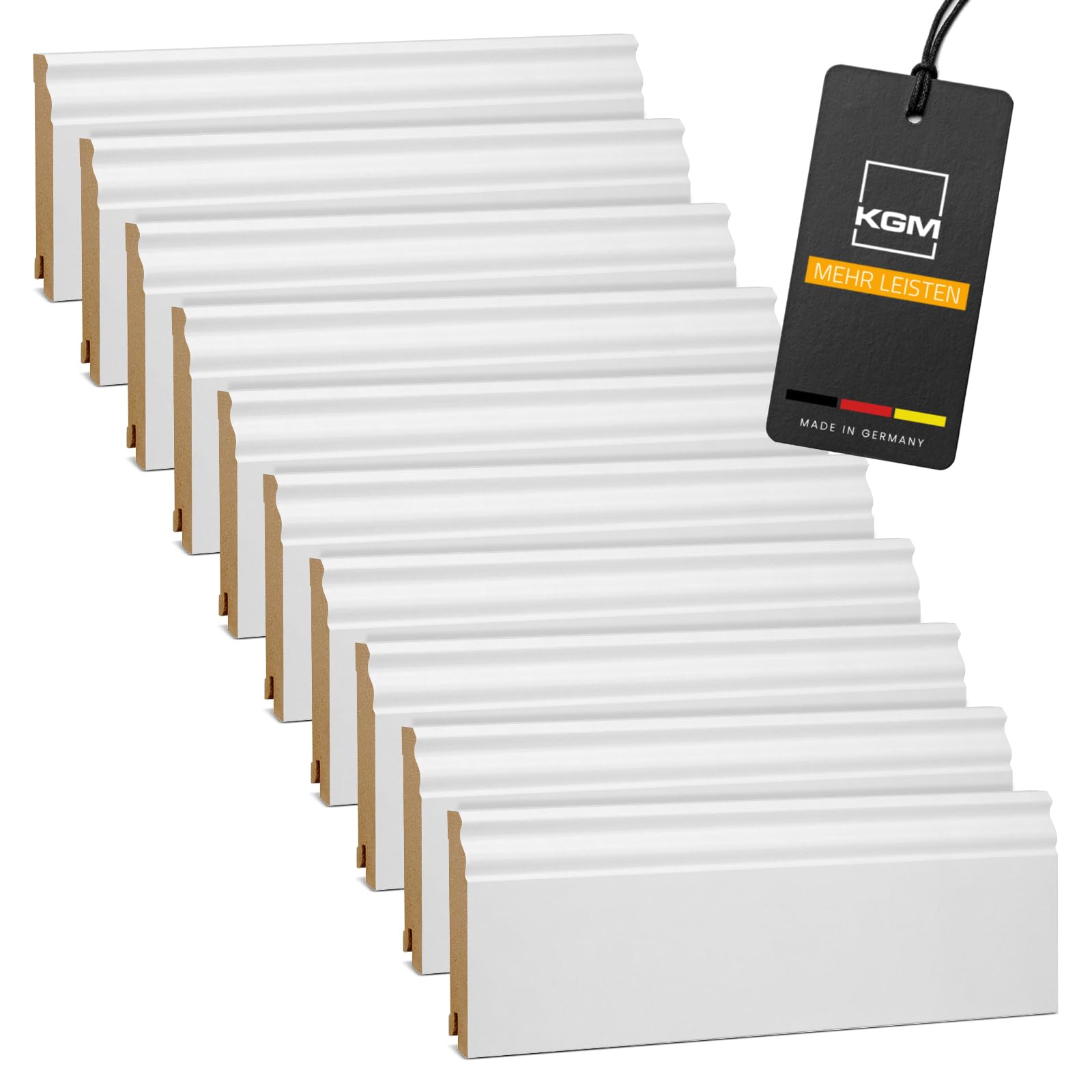 KGM Hamburger Sockelleiste Altberliner Profil Weiß folierte MDF Fußbodenleiste 2400 x 19 x 100 mm 10 Stück 24 Meter