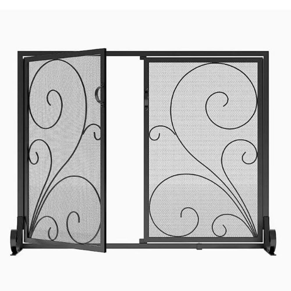 fireplace cover Double Door Fireplace Screen Seat with Mesh Partition Fence Home Openwork Carved Decoration