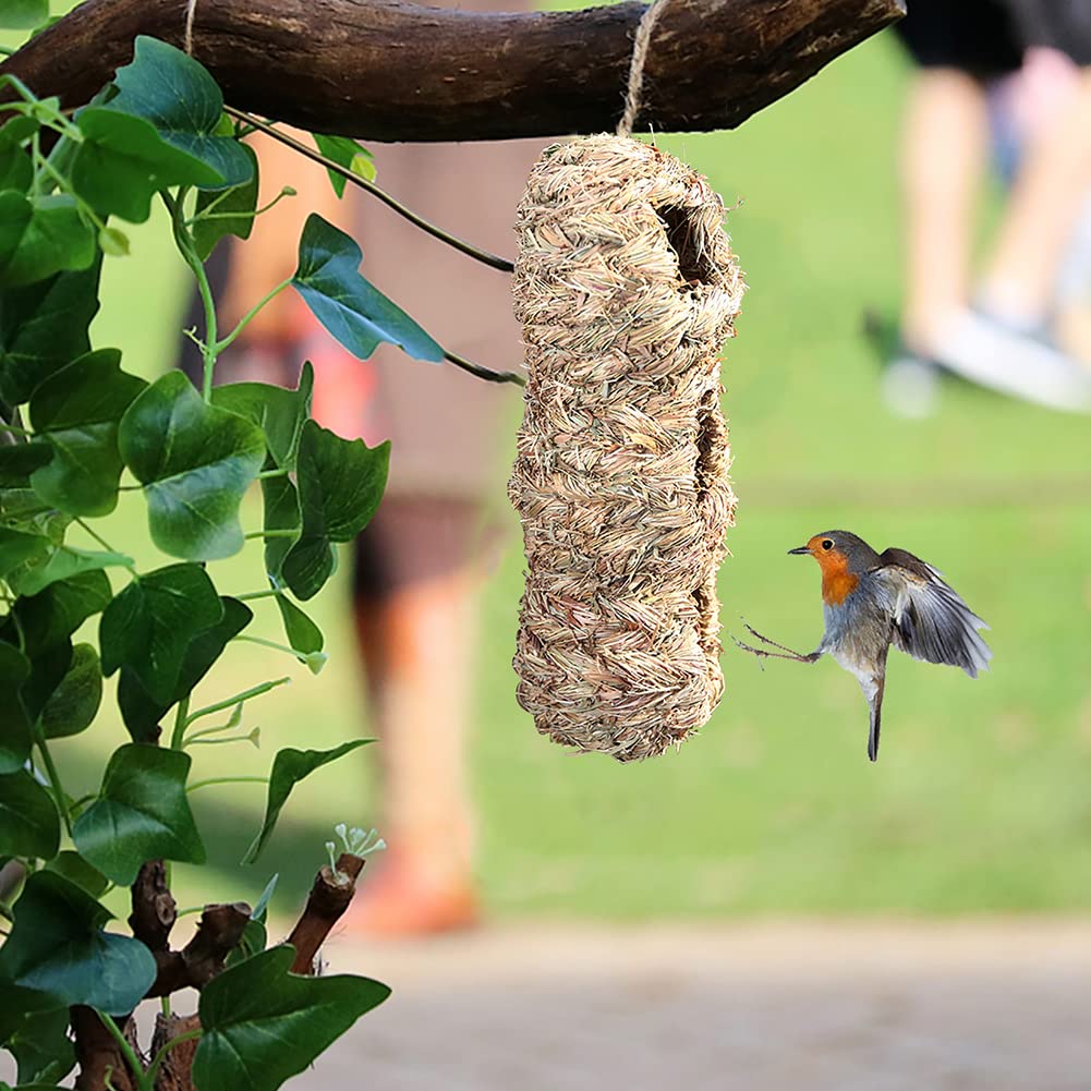 2 Nidi Per Uccelli In Erba Intrecciata A Mano - Casetta Appesa Per Esterno Per Canarini, Pappagallini - Naturale E Resistente - Foto 4