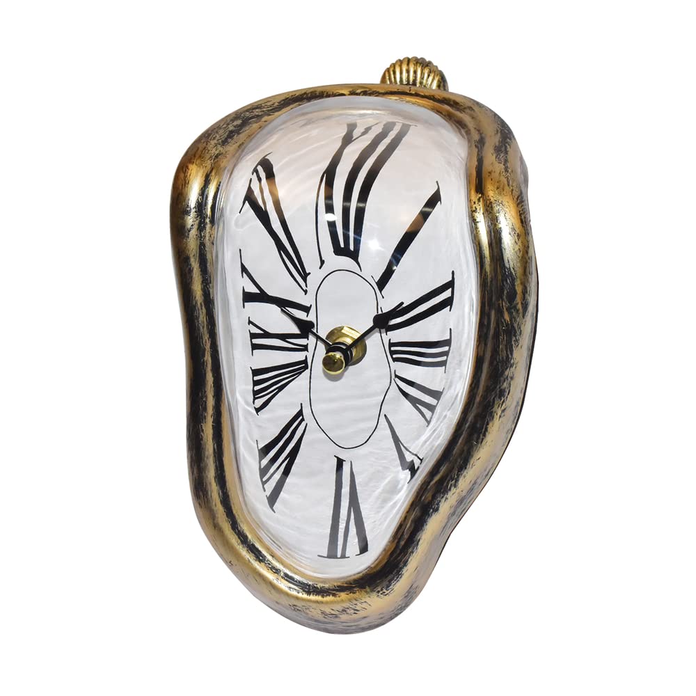 Melting Clock Dali Melted Clock Gift Decor Art Inspired Wall Clock Twisted Shelf Hanging Surrealist for Decorative Shop Office Home Desk Roman Antique Gold…