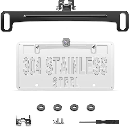 Soporte universal para placa de matrícula de cámara de visión trasera de automóvil, soporte de cámara de respaldo de acero inoxidable completo,