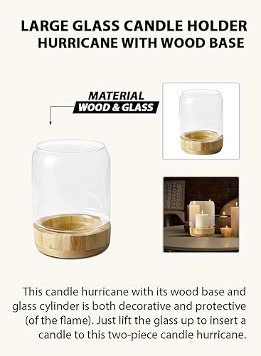 Miniatura 7 de Serene Spaces Living Portavelas de cristal grande con base de madera, acento decorativo para bodas, fiestas, eventos, decoración del hogar, mide 8